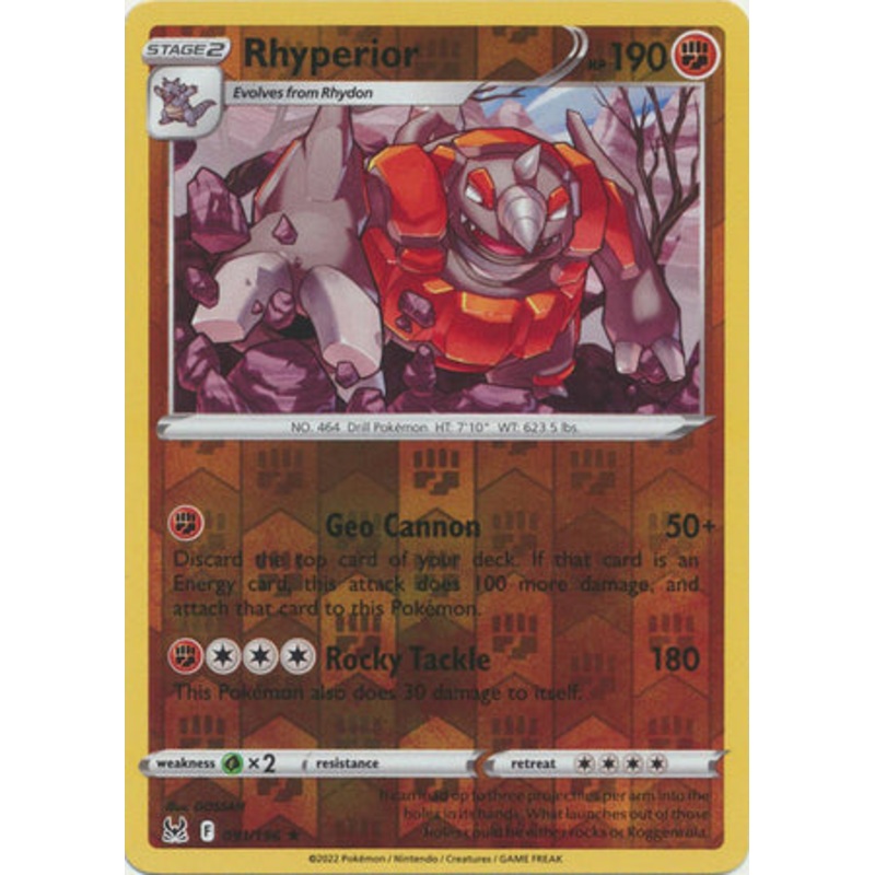 Pokemon Card Lost Origin 091/196 91/196 Rhyperior Reverse Holo Rare *MINT*
