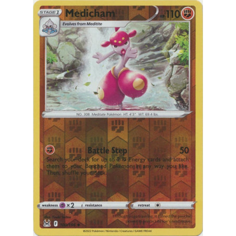 Pokemon Card Lost Origin 100/196 Medicham Reverse Holo Uncommon *MINT*