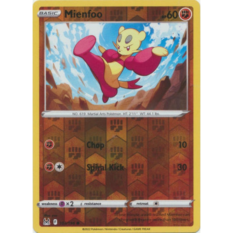 Pokemon Card Lost Origin 103/196 Mienfoo Reverse Holo Common *MINT*