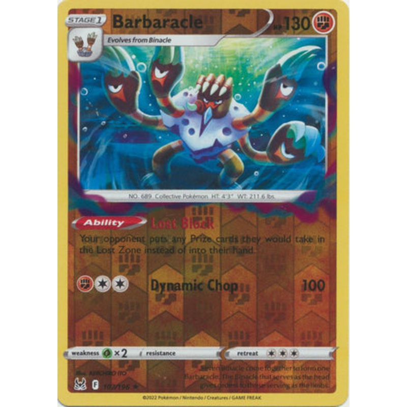 Pokemon Card Lost Origin 107/196 Barbaracle Reverse Holo Rare *MINT*