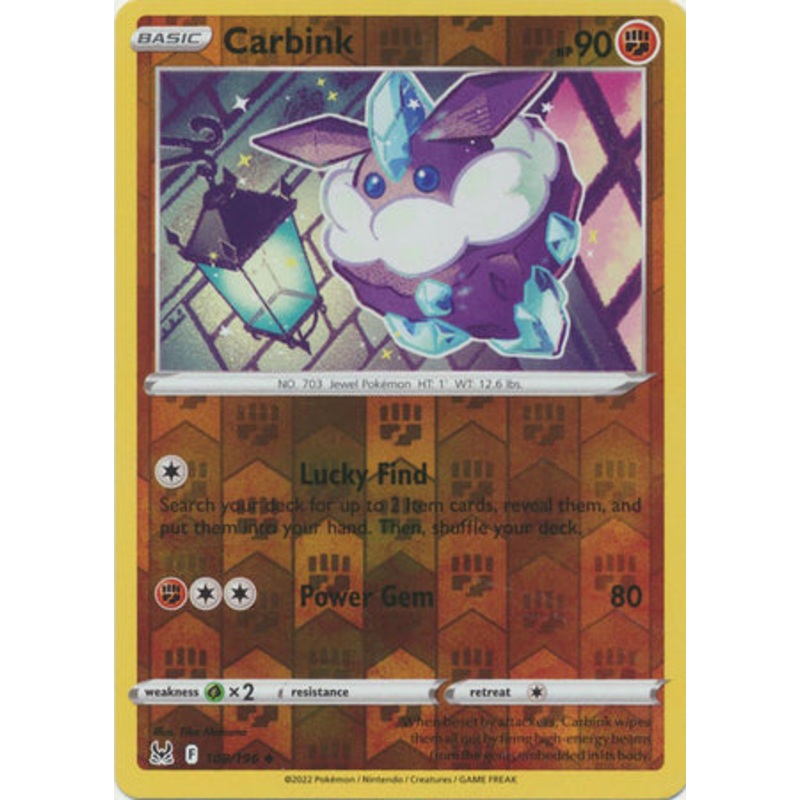 Pokemon Card Lost Origin 108/196 Carbink Reverse Holo Uncommon *MINT*