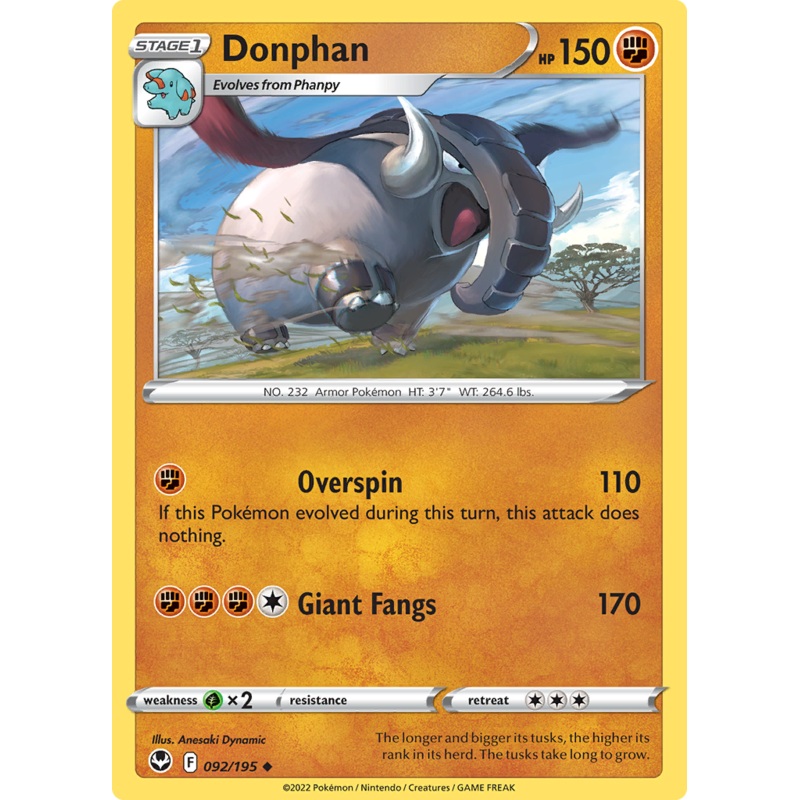 Pokemon Card Silver Tempest 092/195 92/195 Donphan Uncommon *MINT*