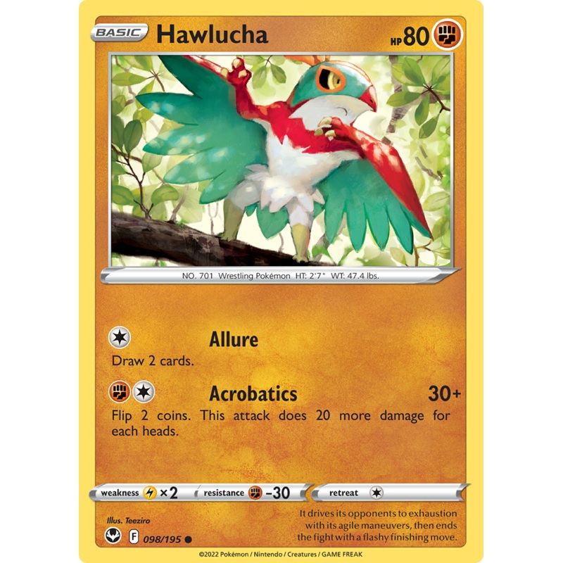 Pokemon Card Silver Tempest 098/195 98/195 Hawlucha Common *MINT*
