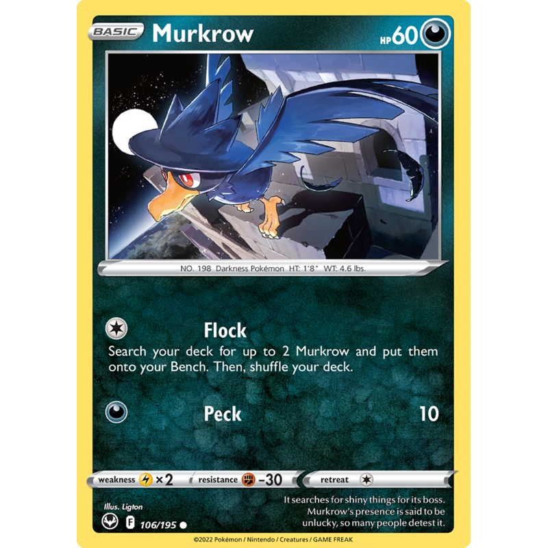 Pokemon Card Silver Tempest 106/195 Murkrow Common *MINT*