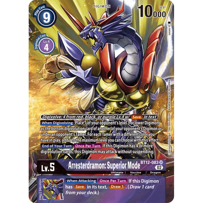 Digimon Card Across Time Arresterdramon: Superior Mode Alt Art BT12-083 SR