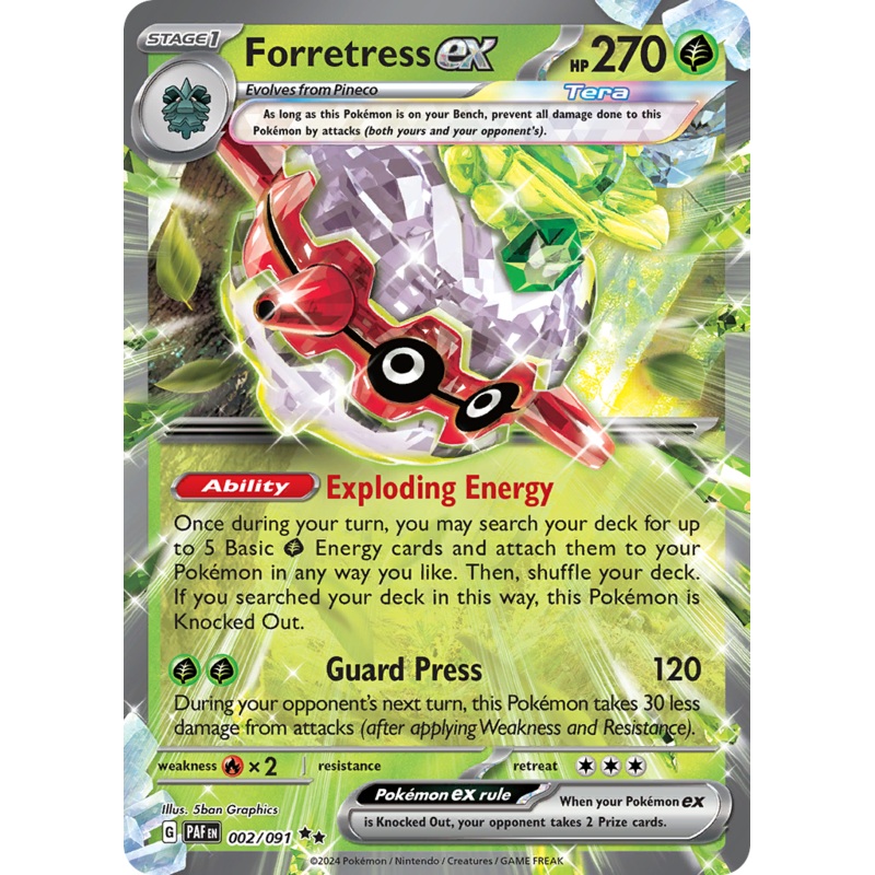 002/091 2/91 Forretress ex  Pokemon Card  Paldean Fates Double Rare *MINT*