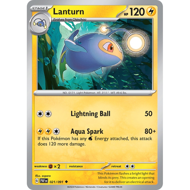 021/091 21/91 Lanturn  Pokemon Card  Paldean Fates Uncommon *MINT*