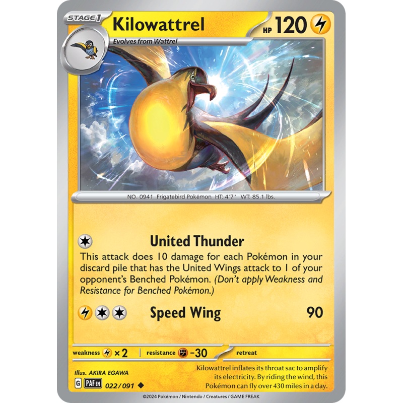 022/091 22/91 Kilowattrel  Pokemon Card  Paldean Fates Uncommon *MINT*