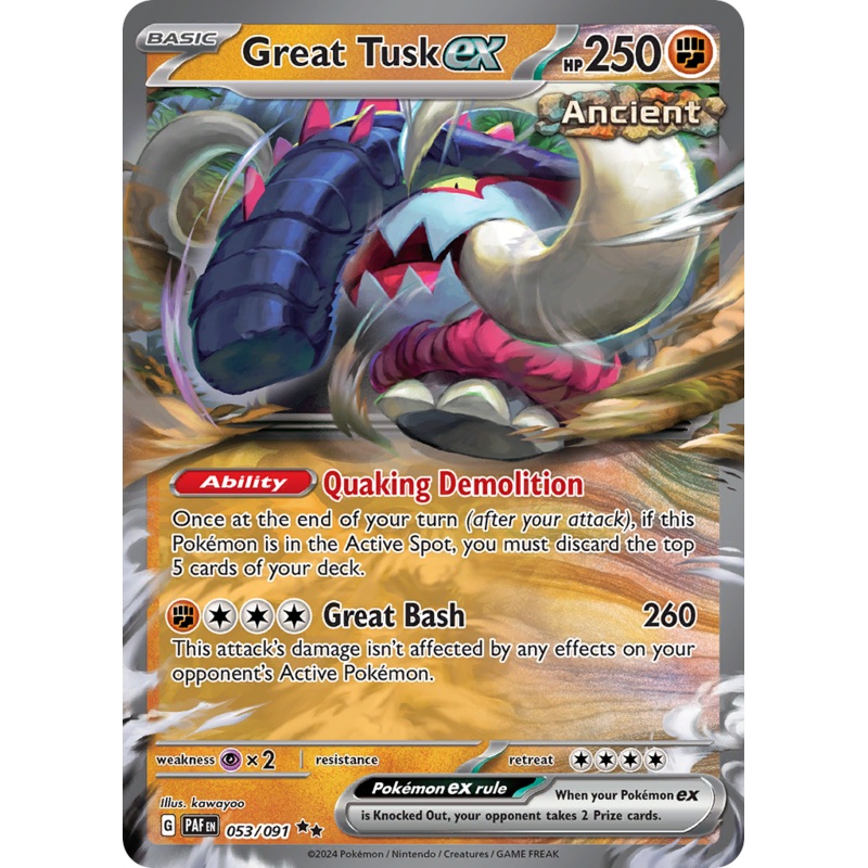 053/091 53/91 Great Tusk ex  Pokemon Card  Paldean Fates Double Rare *MINT*