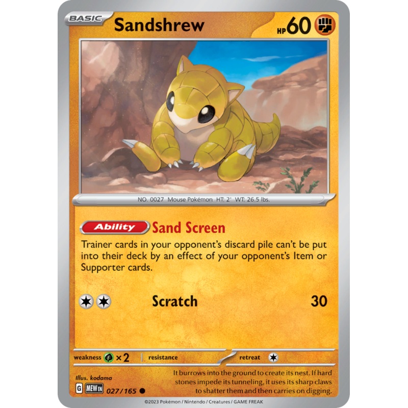 027/165 27/165 Sandshrew  Pokemon Card  151 Common *MINT*
