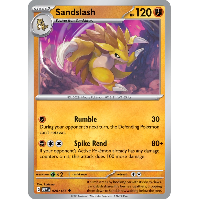 028/165 28/165 Sandslash  Pokemon Card  151 Uncommon *MINT*