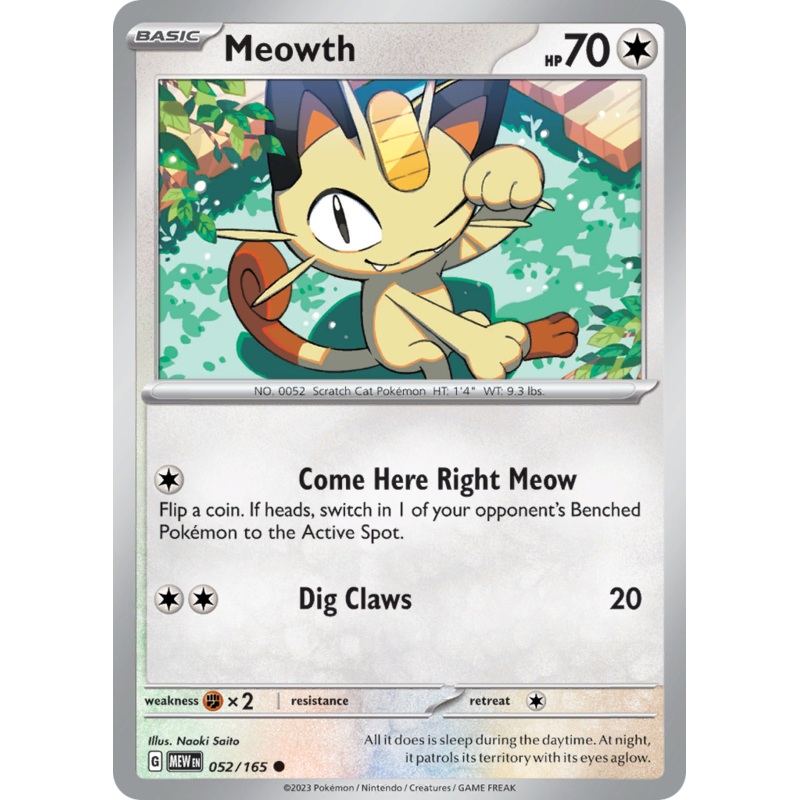 052/165 52/165 Meowth  Pokemon Card  151 Common *MINT*