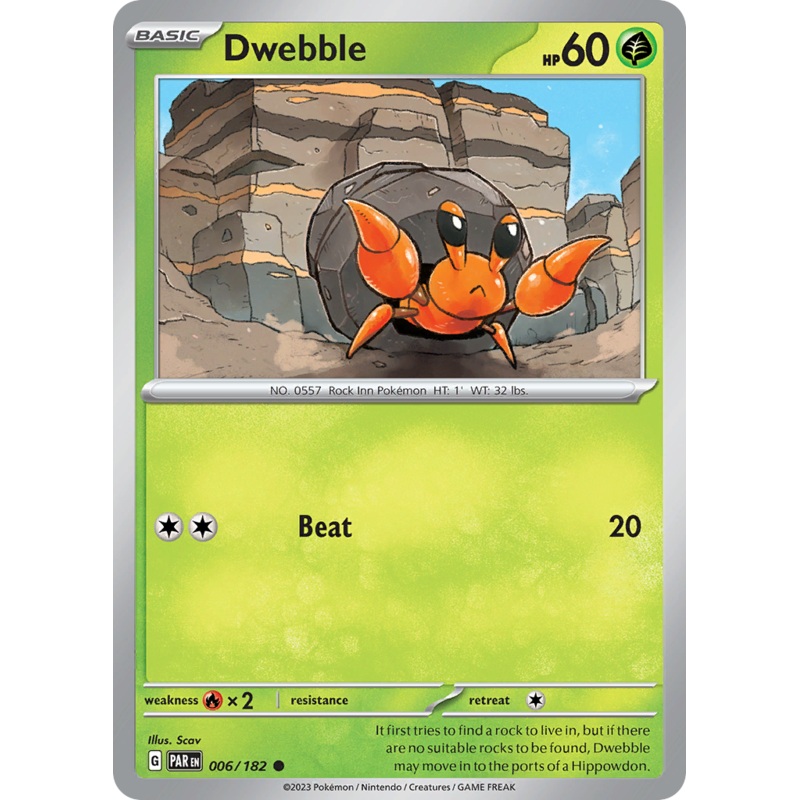 006/182 6/182 Dwebble  Pokemon Card  Paradox Rift Common *MINT*