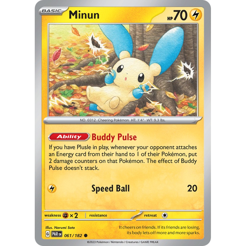 061/182 61/182 Minun  Pokemon Card  Paradox Rift Common *MINT*