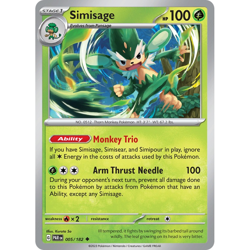 005/182 5/182 Simisage  Pokemon Card  Paradox Rift Uncommon *MINT*