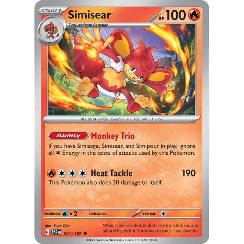 021/182 21/182 Simisear  Pokemon Card  Paradox Rift Uncommon *MINT*