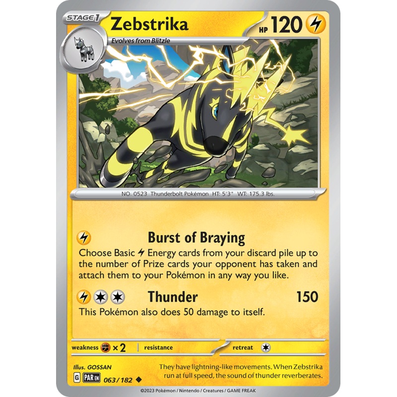 063/182 63/182 Zebstrika  Pokemon Card  Paradox Rift Uncommon *MINT*