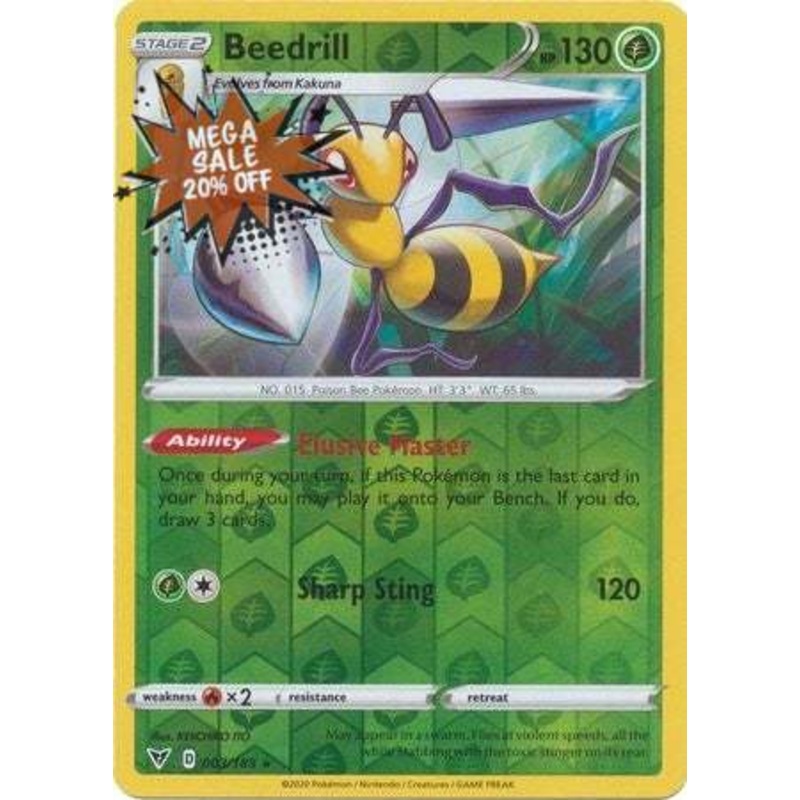 Pokemon Card Vivid Voltage 003/185 3/185 Beedrill Reverse Holo Rare