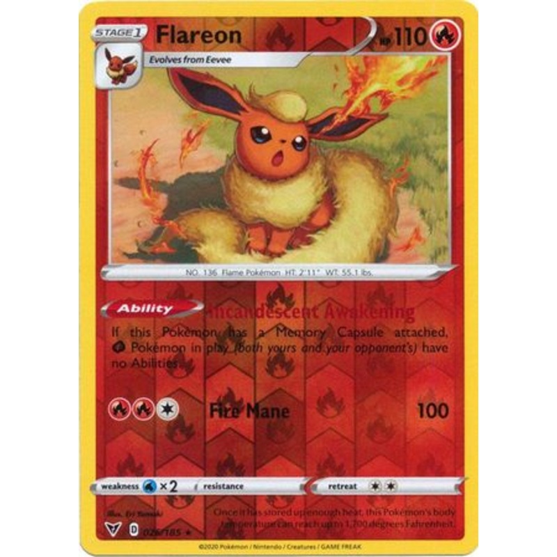 Pokemon Card Vivid Voltage 026/185 26/185 Flareon Reverse Holo Rare