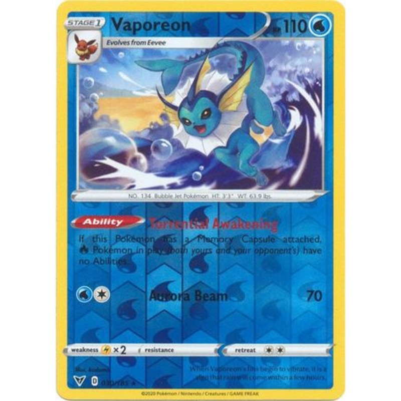 Pokemon Card Vivid Voltage 030/185 30/185 Vaporeon Reverse Holo Rare