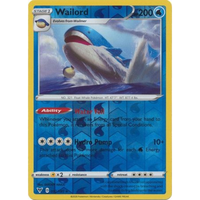 Pokemon Card Vivid Voltage 032/185 32/185 Wailord Reverse Holo Rare