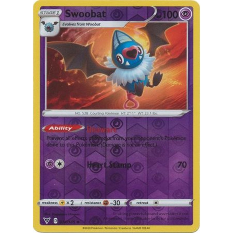 Pokemon Card Vivid Voltage 074/185 74/185 Swoobat Reverse Holo Uncommon