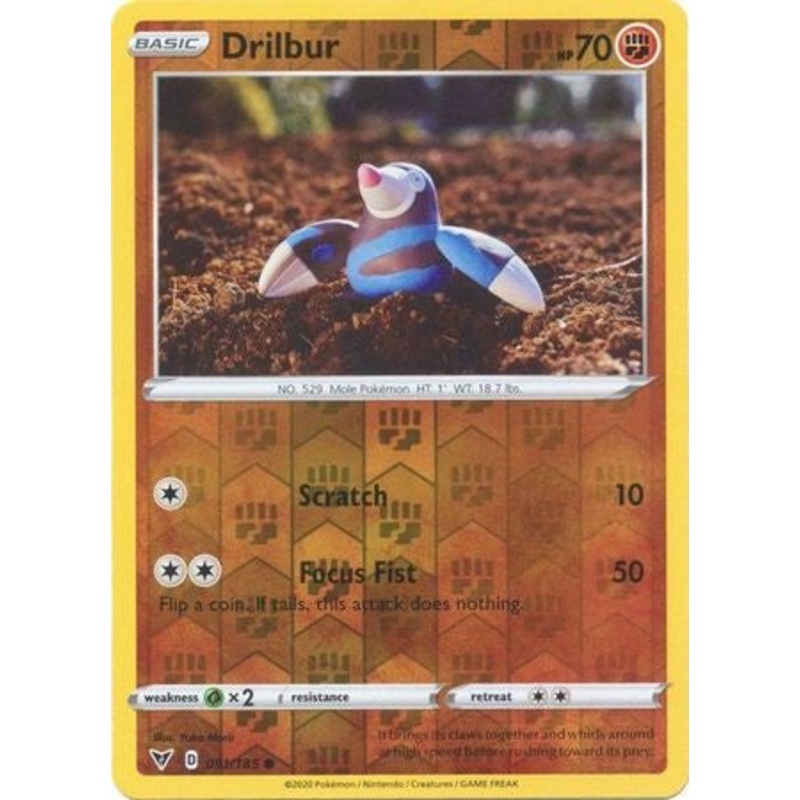 Pokemon Card Vivid Voltage 091/185 91/185 Drilbur Reverse Holo Common
