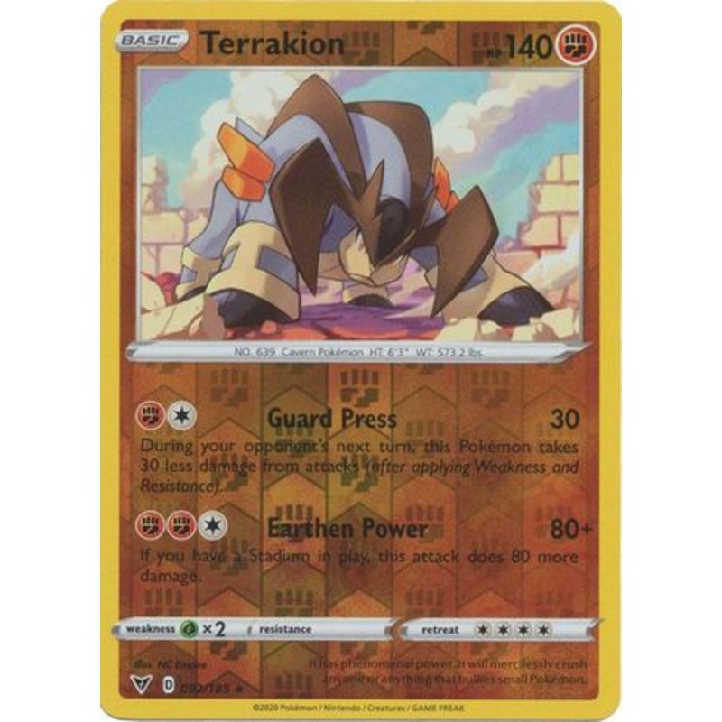 Pokemon Card Vivid Voltage 092/185 92/185 Terrakion Reverse Holo Rare