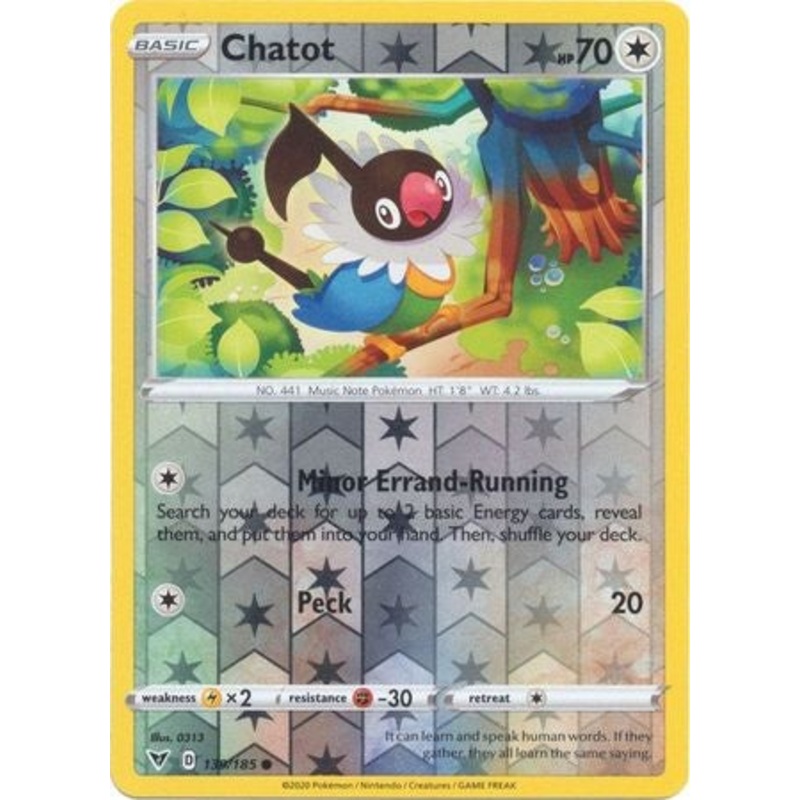 Pokemon Card Vivid Voltage 139/185 139/185 Chatot Reverse Holo Common
