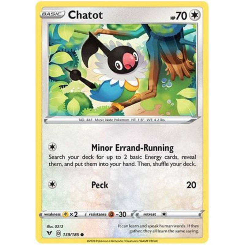 Pokemon Card Vivid Voltage 139/185 Chatot Common