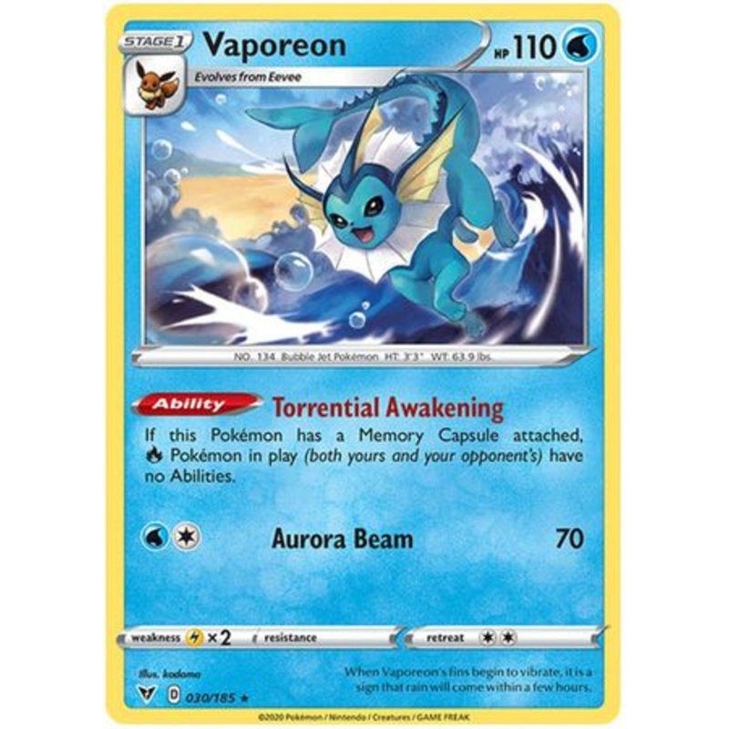 Pokemon Card Vivid Voltage 030/185 30/185 Vaporeon Rare
