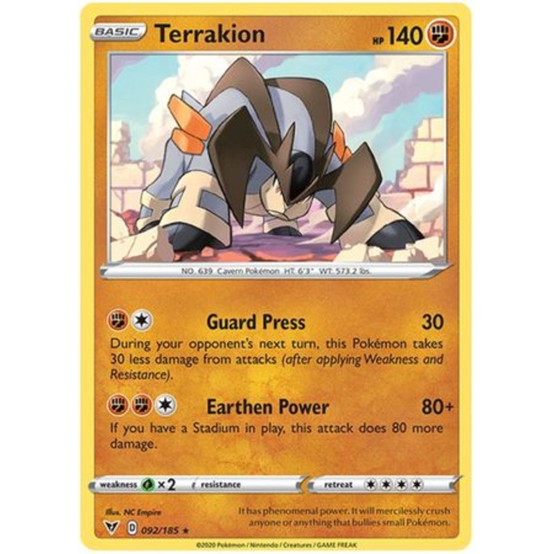 Pokemon Card Vivid Voltage 092/185 92/185 Terrakion Rare