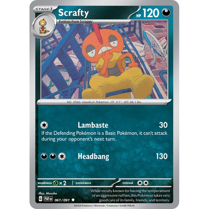 061/091 61/91 Scrafty  Pokemon Card  Paldean Fates Uncommon *MINT*