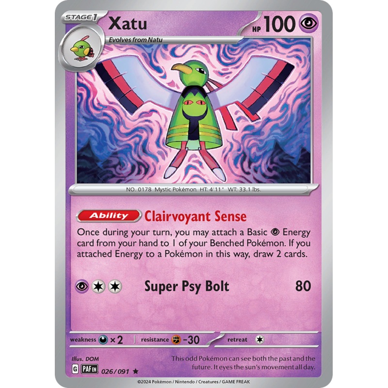 026/091 26/91 Xatu  Pokemon Card  Paldean Fates Holo Rare *MINT*